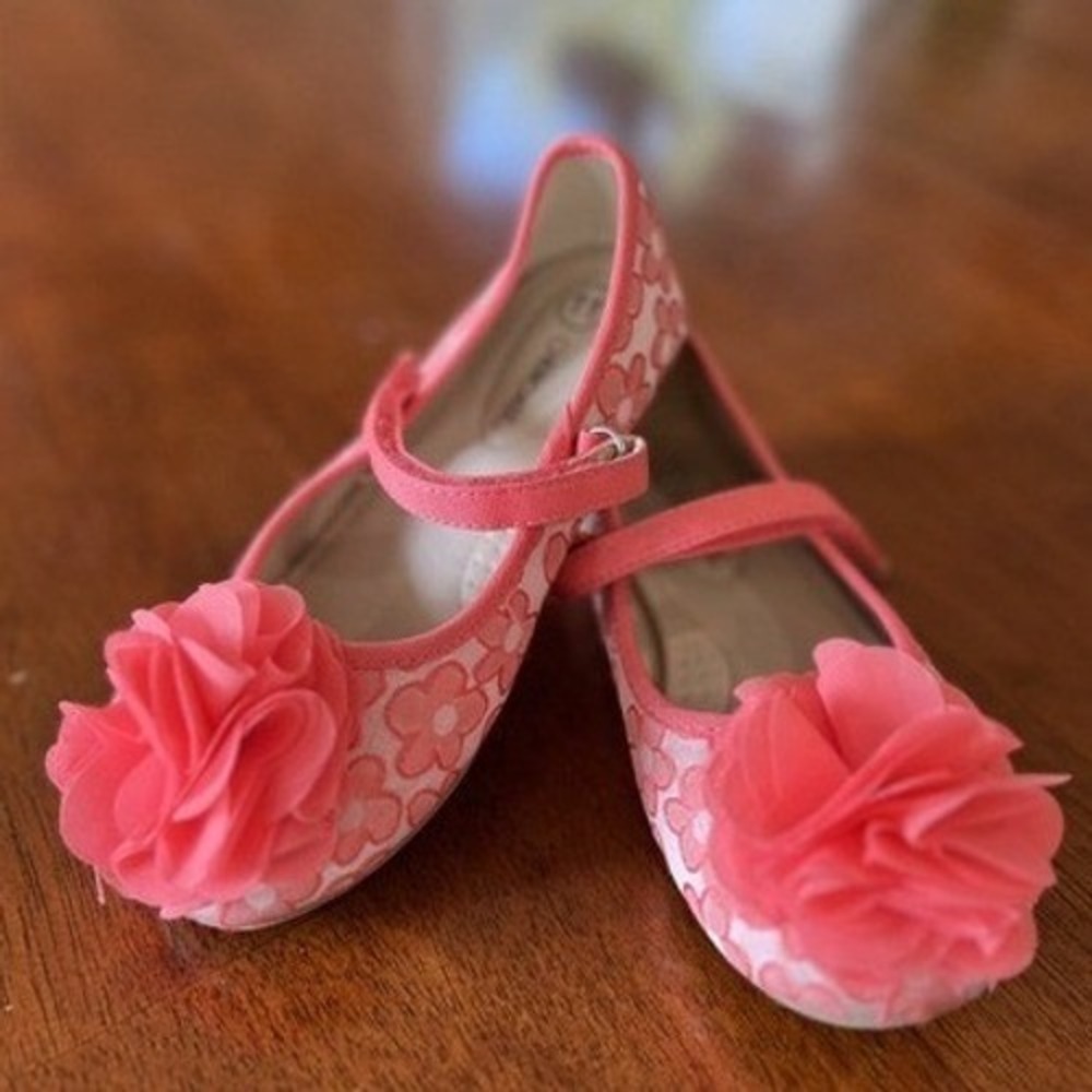 Cherokee Girls‎ Coral Pink Floral Ballet Flat Shoes Flower Detail Toddler 11